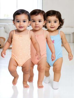 Nuego - Girls Multi-Color Animal Print Sleeveless Romper (Pack of 3)