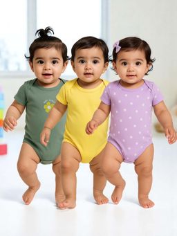 Nuego - Girls Multi-Color Floral Print Half Sleeve Romper (Pack of 3)