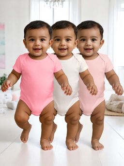 Nuego - Girls Multi-Color Solid Half Sleeve Romper (Pack of 3)