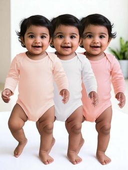 Nuego - Girls Multi-Color Solid Full Sleeve Romper (Pack of 3)