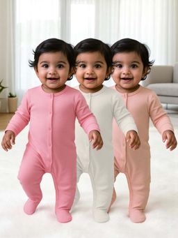 Nuego - Girls Multi-Color Full Sleeve Solid Bodysuit (Pack of 3)
