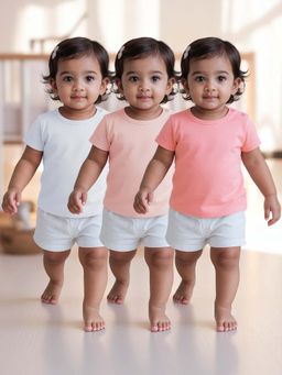 Nuego - Girls Multi-Color Bio Finish Solid Round Neck Half Sleeve T-shirt (Pack of 3)