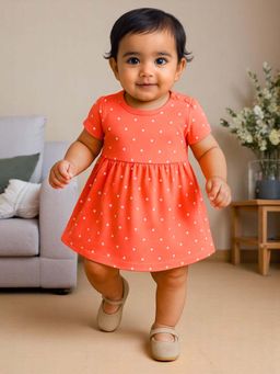 Nuego - Girls Orange Polka Print A-Line Dress