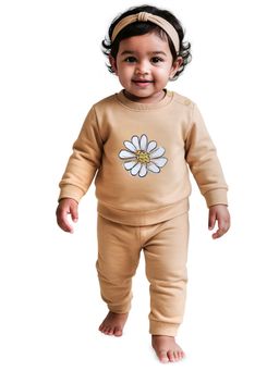 Nuego - Girls Beige Floral Print Sweatshirt with Joggers