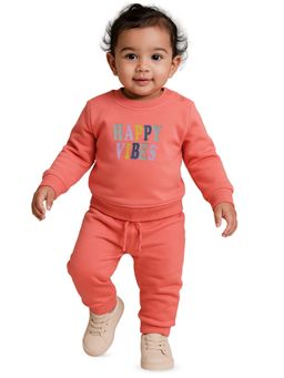 Nuego - Girls Peach Graphic Print Sweatshirt with Joggers