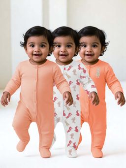 Nuego - Girls Multi-Color Full Sleeve Animal Print Bodysuit (Pack of 3)