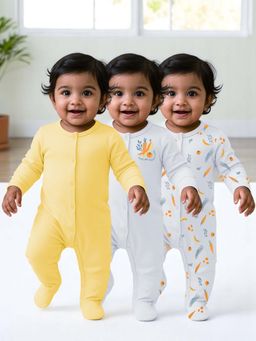 Nuego - Girls Multi-Color Full Sleeve Graphic Print Bodysuit (Pack of 3)