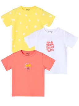 Nuego - Girls Multi-Color Bio Finish Floral Printed Round Neck T-shirt (Pack of 3)