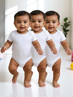 Nuego - Unisex White Half Sleeve Solid Romper (Pack of 3)