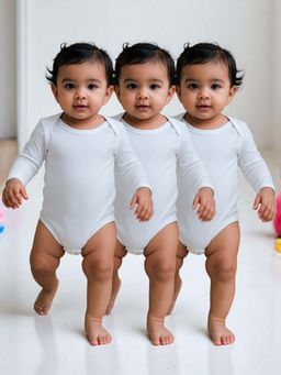 Nuego - Unisex White Full Sleeve Solid Romper (Pack of 3)