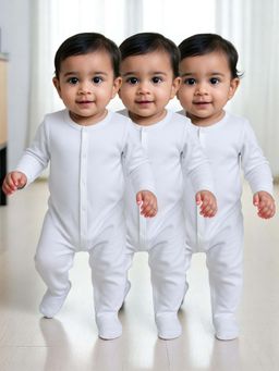 Nuego - Unisex White Full Sleeve Solid Bodysuit (Pack of 3)