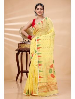 DipDiya - Women Pilu Yellow Blended Cotton Traditional Bengali Saree without Blouse