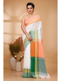 DipDiya - Women Mala Multicolor Pure Cotton Bengali Handloom Saree without Blouse