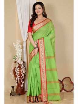 DipDiya - Women Nova Green Pure Cotton Traditional Bengali Saree without Blouse