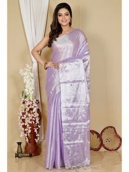 DipDiya - Women Tisuka Than Lavender Cotton Silk Bengali Saree with Unstitched Blouse