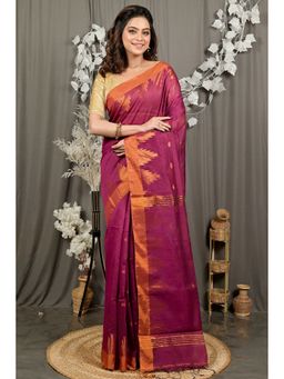 DipDiya - Women Daypi Magenta Cotton Blend Bengali Handloom Saree without Blouse