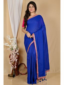 DipDiya - Women Thanli Dark Blue Pure Cotton Bengali Handloom Saree without Blouse