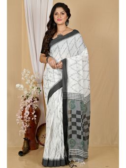 DipDiya - Women Seuma White Pure Cotton Bengali Saree with Unstitched Blouse