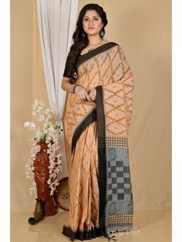 DipDiya - Women Seuma Brown Pure Cotton Bengali Saree with Unstitched Blouse