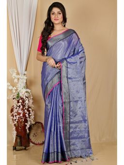 DipDiya - Women Tisuka Par Purple Cotton Silk Bengali Saree with Unstitched Blouse