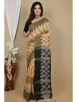 DipDiya - Women Hiran Brown Pure Cotton Bengali Handloom Saree with Unstitched Blouse