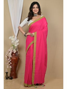 DipDiya - Women Gittu Rani Pink Pure Cotton Bengali Saree with Unstitched Blouse