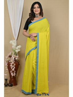 DipDiya - Women Gittu Lemon Yellow Pure Cotton Bengali Saree with Unstitched Blouse