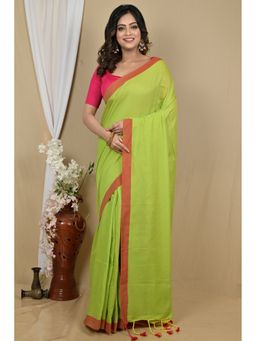 DipDiya - Women Gittu Green Pure Cotton Bengali Saree with Unstitched Blouse
