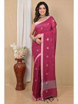 DipDiya - Women Achbu Purple Pure Cotton Saree with Unstitched Blouse