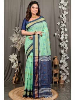 DipDiya - Women Debasi See Green Pure Cotton Bengali Handloom Saree without Blouse