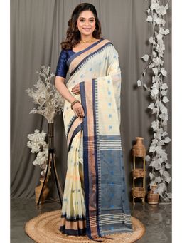 DipDiya - Women Debasi Off White Pure Cotton Bengali Handloom Saree without Blouse