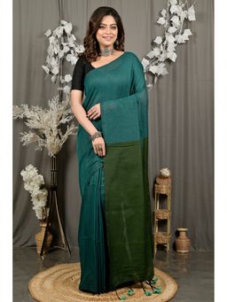 DipDiya - Women ThanKhaditu Teal Pure Cotton Bengali Saree with Unstitched Blouse