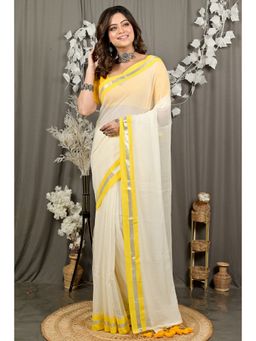 DipDiya - Women Sofeda Off White Cotton Bengali Handloom Saree without Blouse