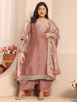 Extra love by Libas - Pink Ethnic Motif Zari Embroidered Kurta with Pant and Dupatta