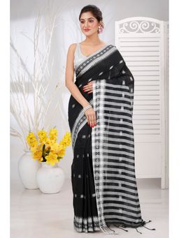 DipDiya - Women Guti Hand Black Pure Cotton Bengali Saree with Unstitched Blouse