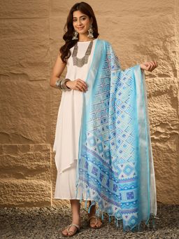 InWeave - Sky Blue All over Ogee Cotton Dupatta