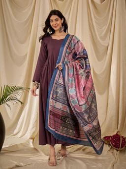 InWeave - Blue Border Elephant Print Dupatta