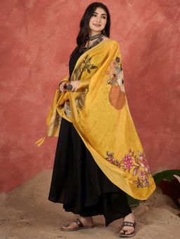 InWeave - Yellow Floral Zari Border Dupatta
