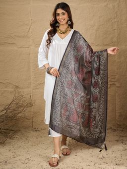 InWeave - Black Bandhani Golden Thread Dupatta