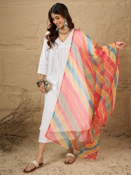 InWeave - Multicolor Lehariya Organza Dupatta