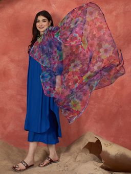 InWeave - Purple Multi Floral Organza Dupatta