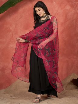 InWeave - Fuchsia Pink Rose Organza Dupatta