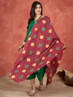 InWeave - Maroon Square Bandhani Dupatta