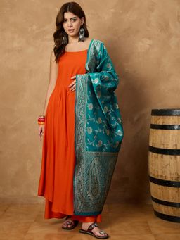 InWeave - Teal Jaal Banarasi Dupatta