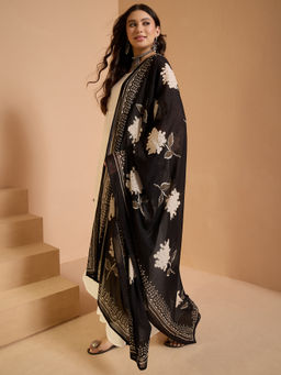InWeave - Black Big Floral Dupatta