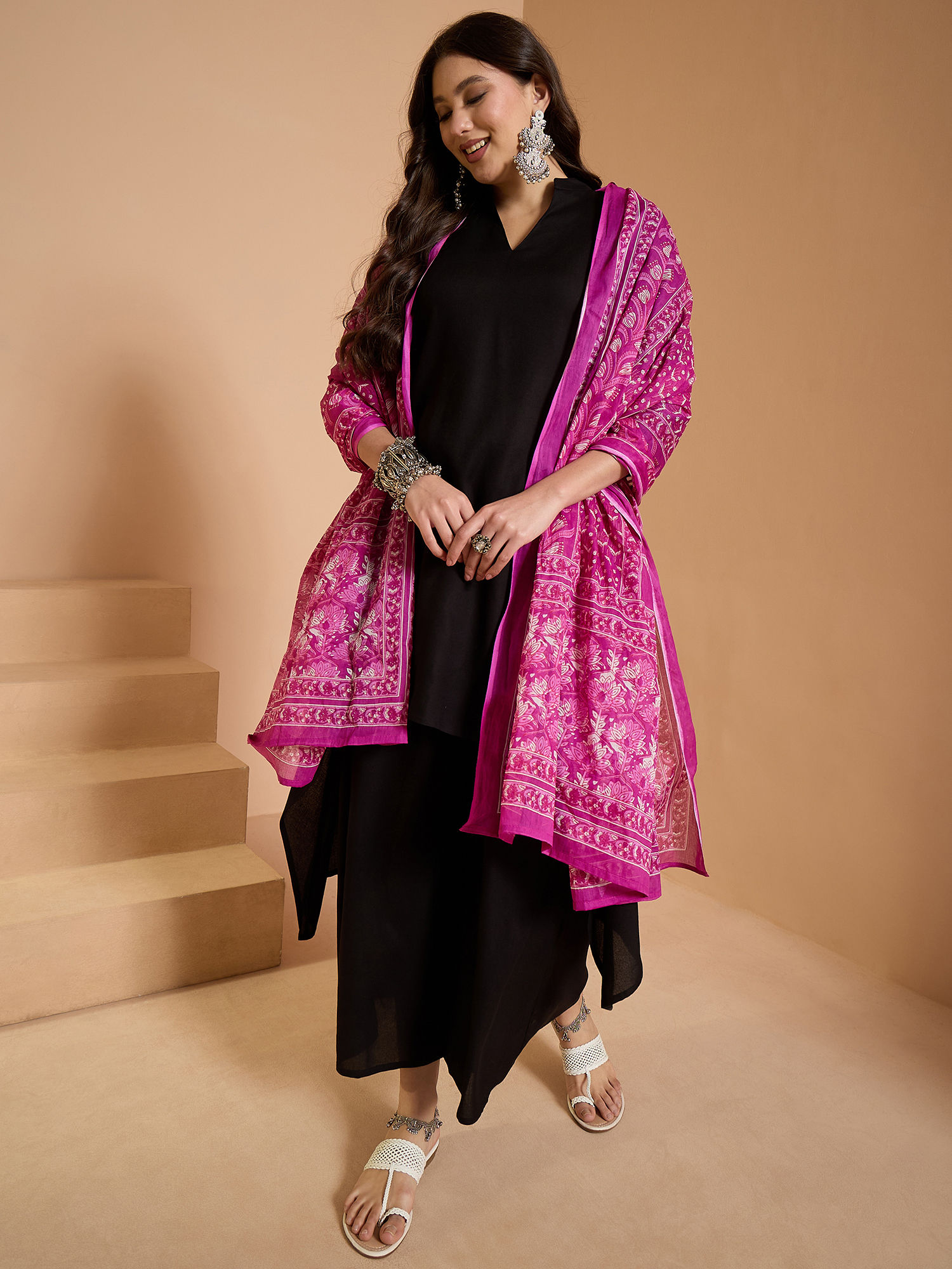 inweave Pink Leaf Print Dupatta-picture-0