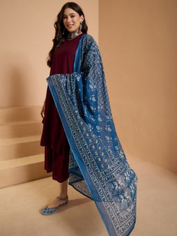 InWeave - Blue Leaf Print Dupatta