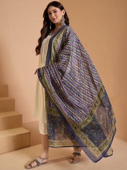 InWeave - Indigo Zig Zag Print Dupatta