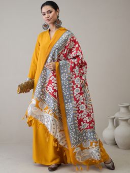 InWeave - Mustard Border Big Kalamkari Dupatta