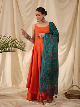 InWeave - Jungle Teal Bird Print Dupatta